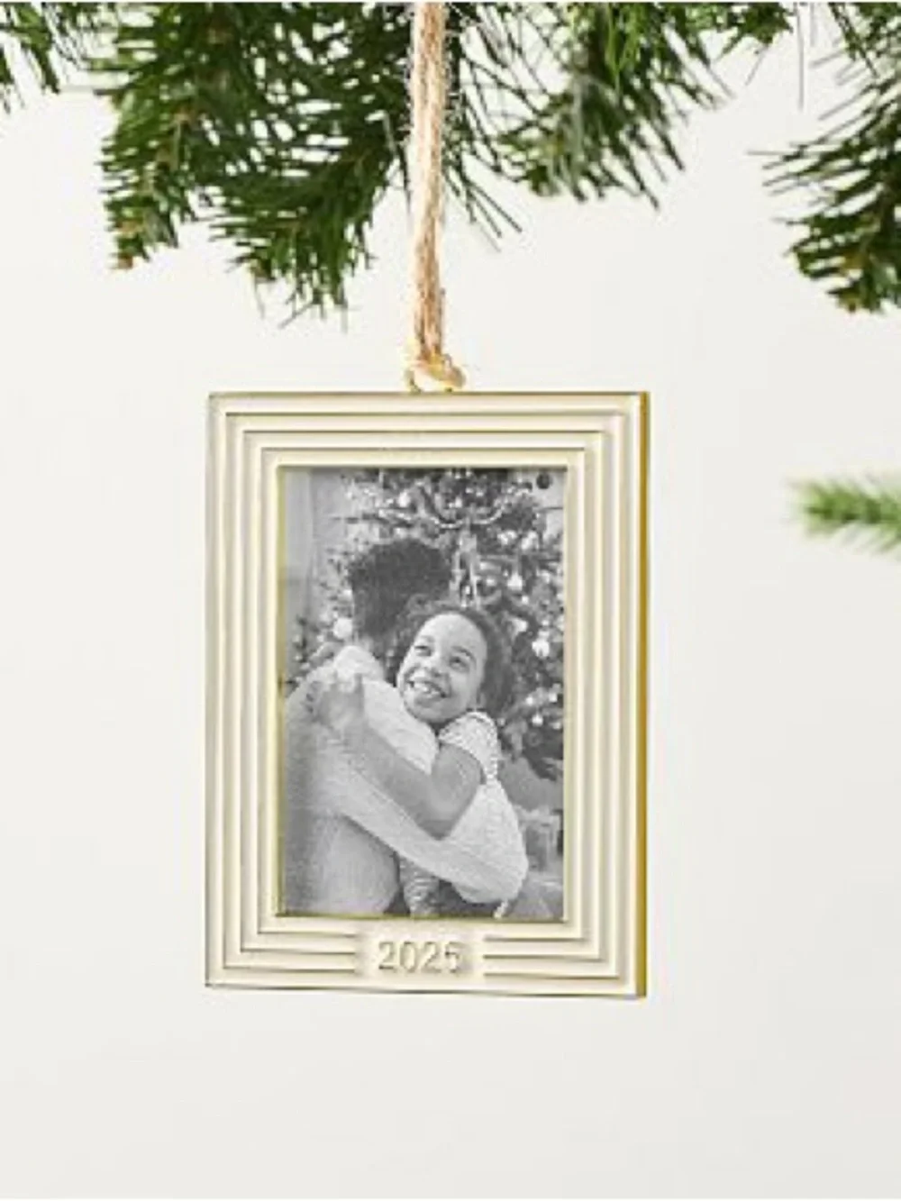 NWT Pottery Barn 2025 Dated Enamel Frame Rectangle Ornament Cream/Gold